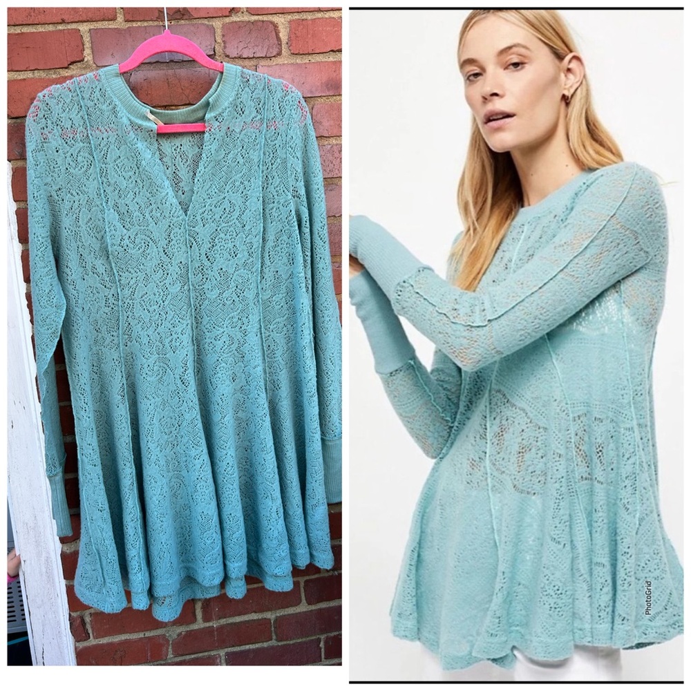 Free people coffee in the morning tunic top teal size medium